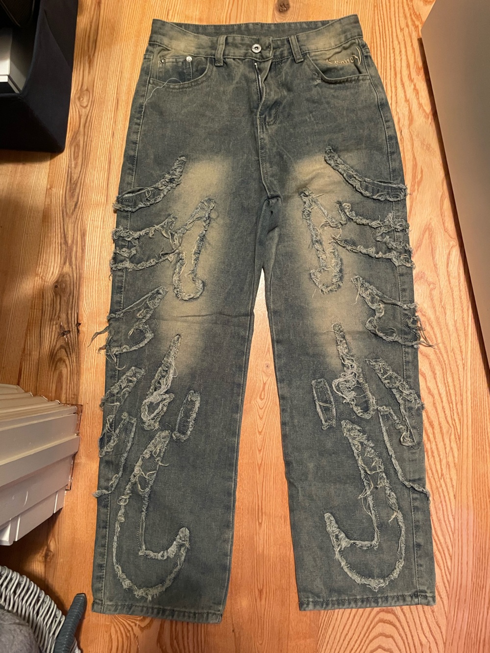 Distressed Grey Denim Jeans Streetwear